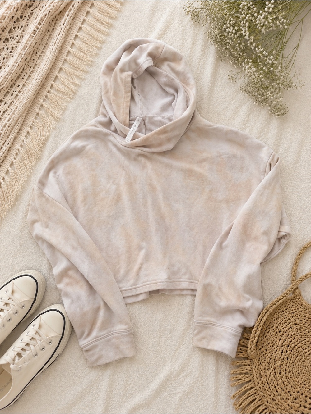 Fabletics Cropped Hoodie Women’s 2X Beige Tie Dye Oversized